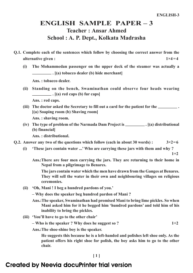 Model Question and Answer for H.S. Examination – PDF