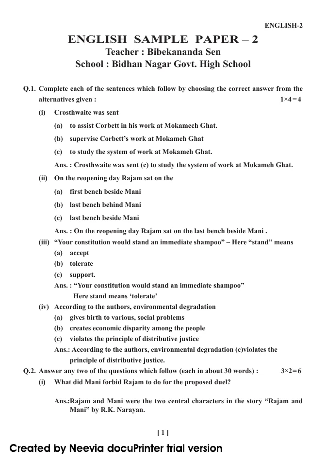 Model Question and Answer for H.S. Examination – PDF