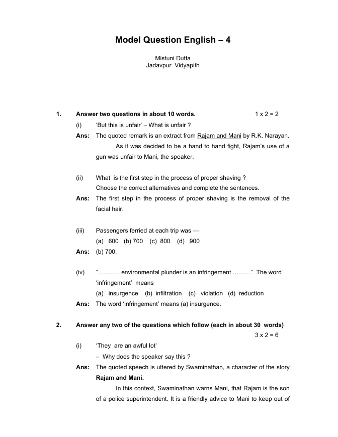 Model Question and Answer for H.S. Examination – PDF