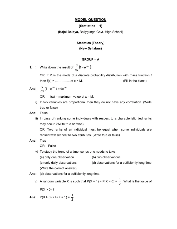 Model Question and Answer for H.S. Examination – PDF
