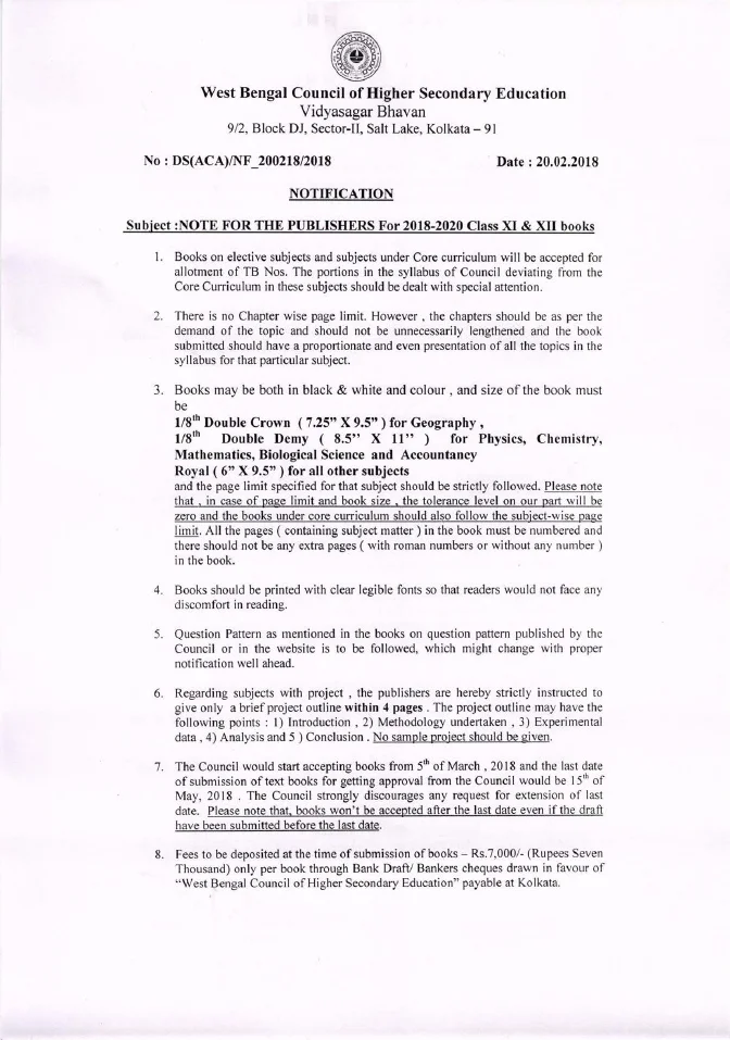 Notice for Book Publishers of Class XI and XII for 2018-2020 – PDF