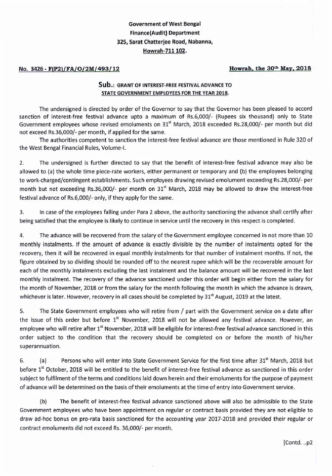 Grant of Interest Free Festival Advance, 2018 – PDF