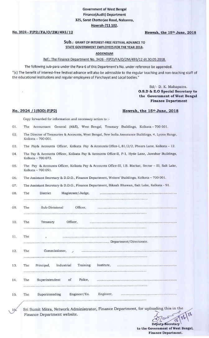 Festival Advance to Education/ Panchayat/ Local Bodies Staff – PDF