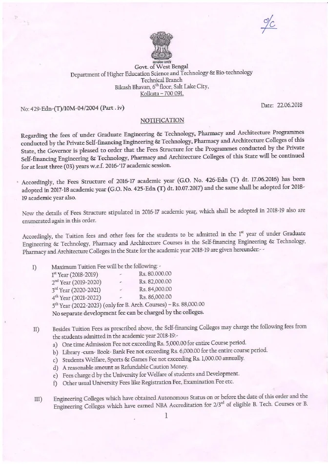 Fee Structure of Engineering & Technology Colleges, 2018-19 – PDF