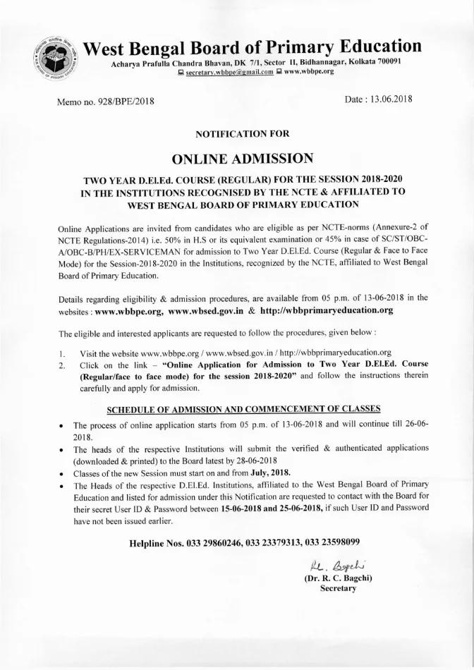 Online Admission to 2 years D.El.Ed Course, 2018-20 – PDF