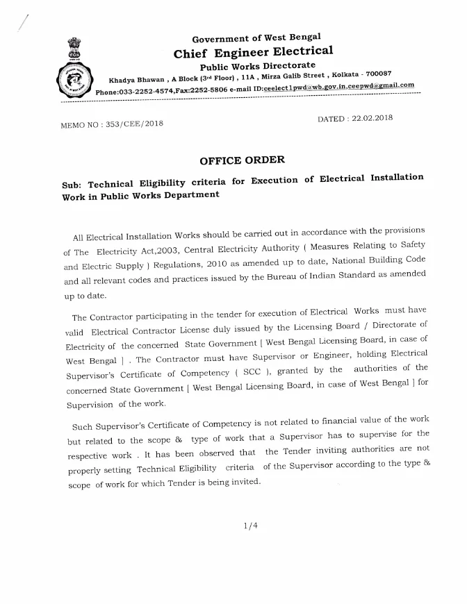 Technical Eligibility Criteria for Execution of Electrical Works in PWD – PDF