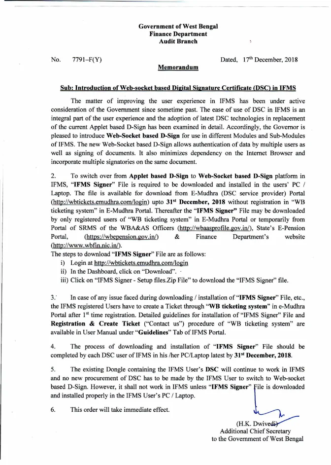 Web-socket based Digital Signature Certificate in IFMS – PDF