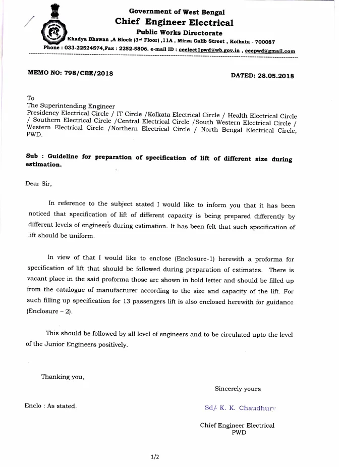 Guideline for Preparation of Estimate of different size Lift – PDF