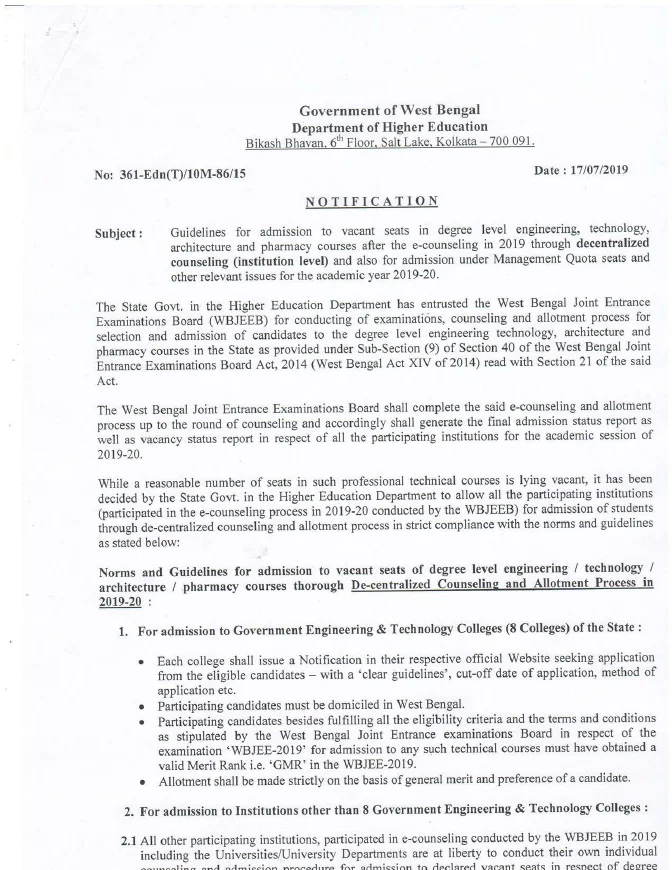 Admission to Degree Level Engineering Courses, 2019-20 – PDF