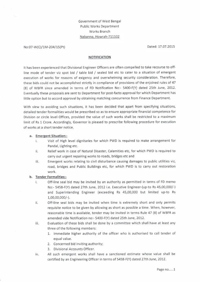 Guidelines for Short Notice Tender for Emergent Works under PWD – PDF