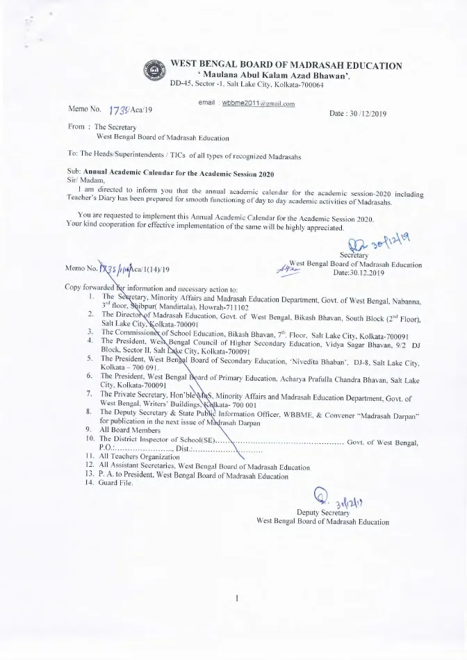 Annual Academic Calendar of Madrasah for Session, 2020 – PDF