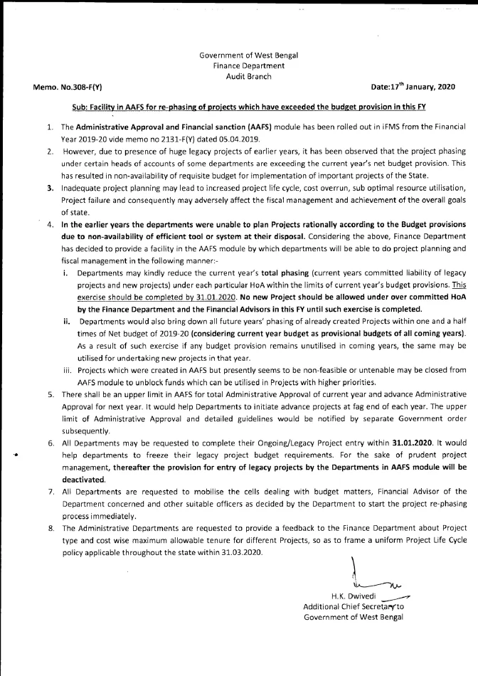 Facility in AAFS for Re-Phasing of Projects Exceeding the Budget Provision – PDF