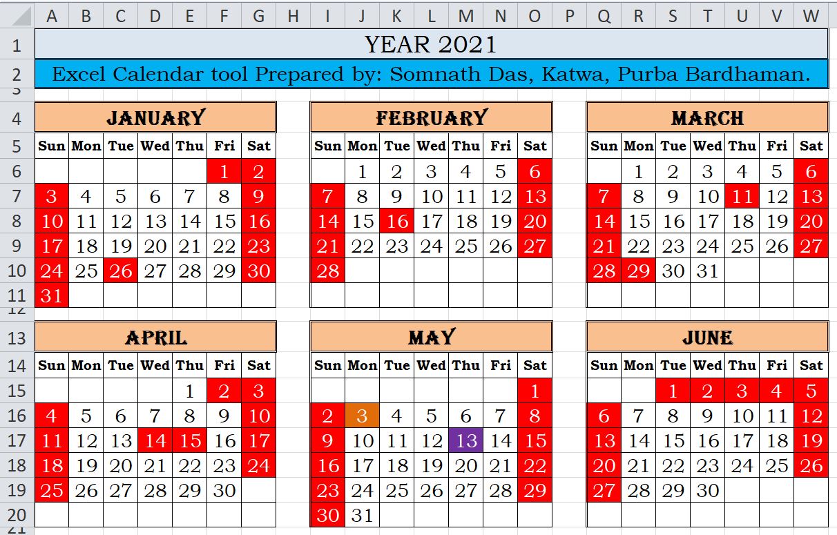 Weekly Year Calendar Excel