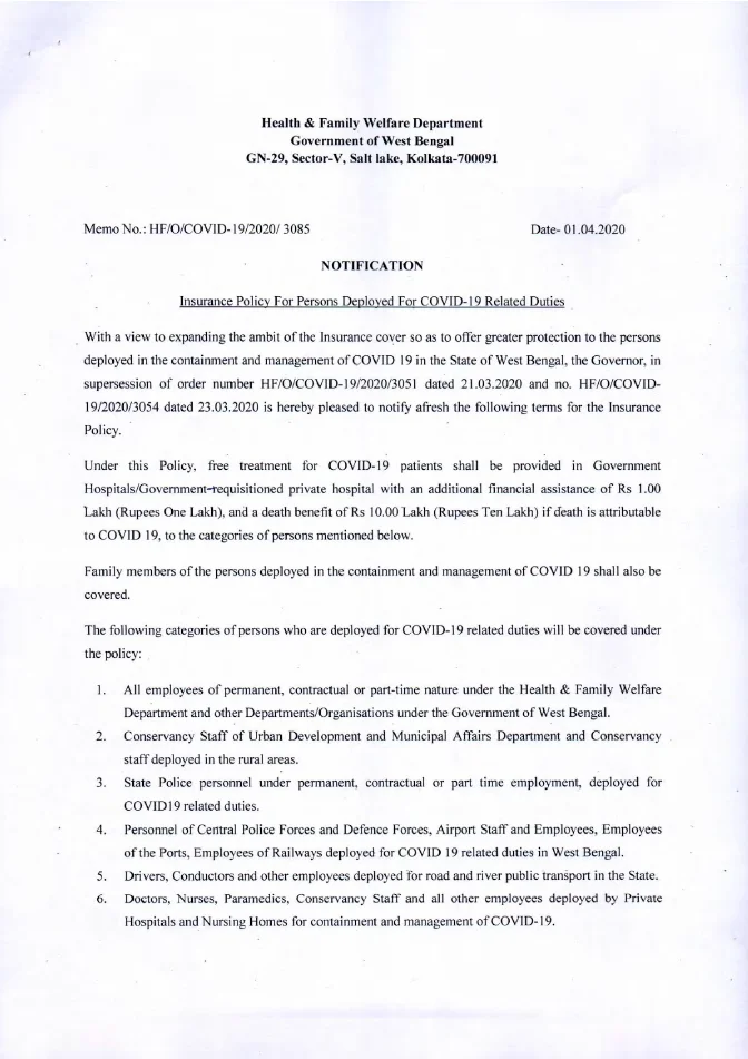 Insurance Policy For Persons Deployed For COVID-19 Related Duties – PDF