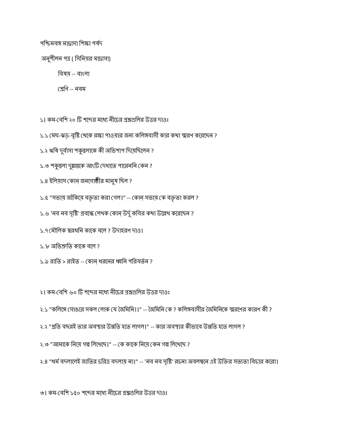 Assignments of All Subjects for Class IX and X of Madrasah – PDF