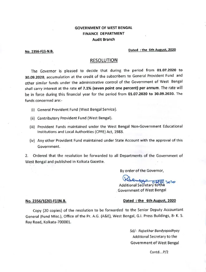 Rate of Interest on GPF (01.07.2020 to 30.09.2020) – PDF