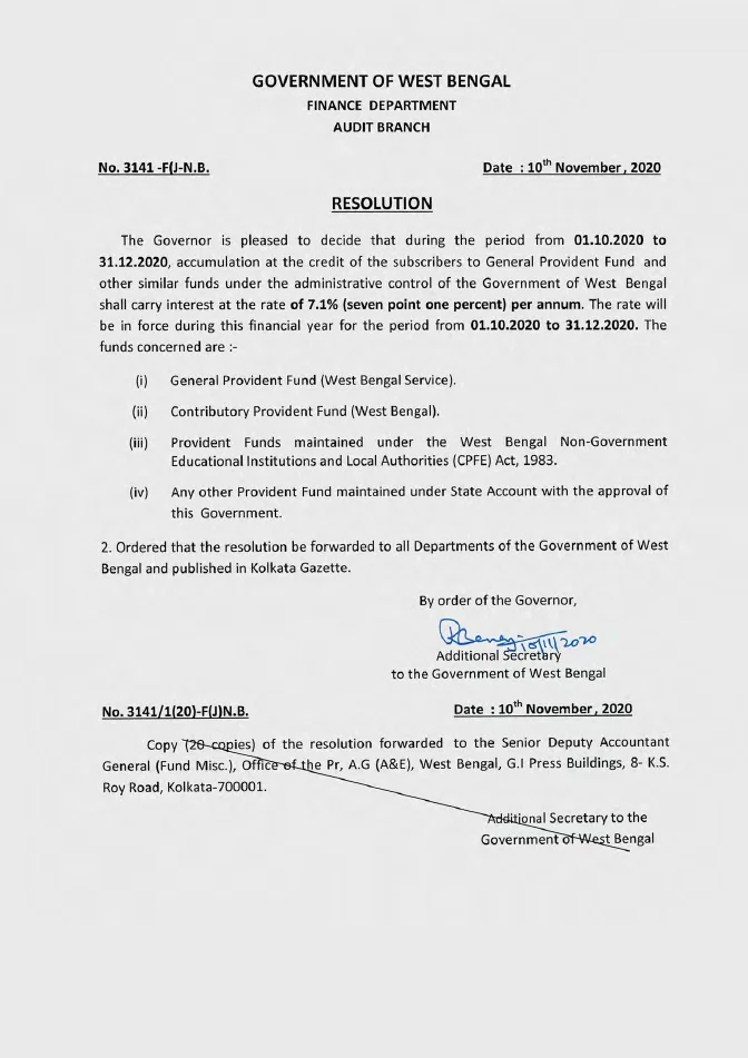 Rate of Interest on GPF (01.10.2020 to 31.12.2020) – PDF