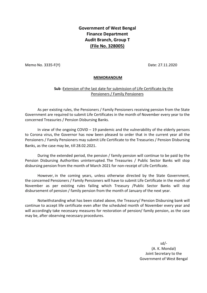 Extension of Last Date for Submission of Life Certificate – PDF