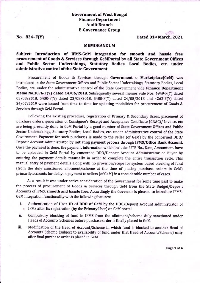 IFMS-GeM Integration for Procurement through GeM Portal – PDF