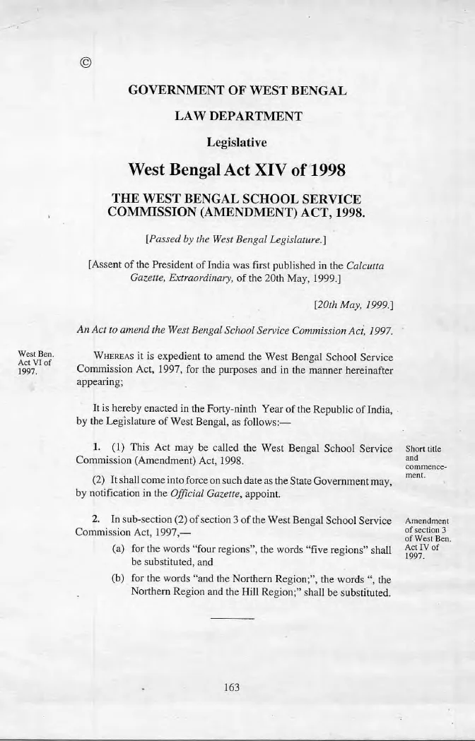 West Bengal School Service Commission (Amendment) Act, 1998 – PDF