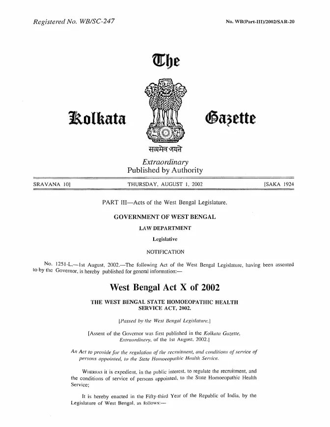 West Bengal State Homoeopathic Health Service Act, 2002 – PDF