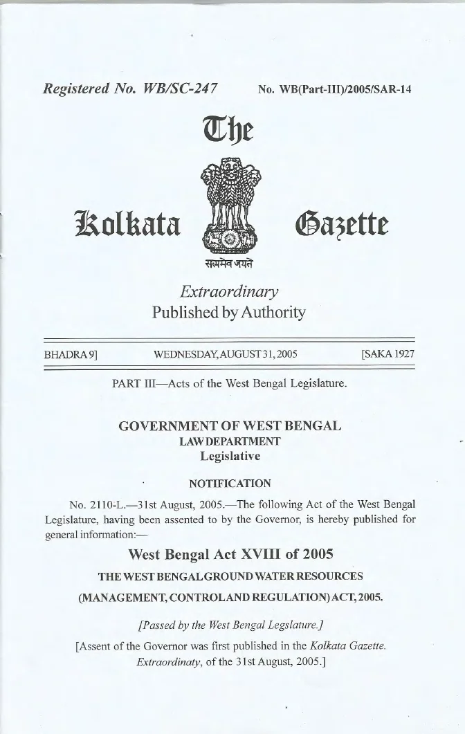 West Bengal Ground Water Resources (Management, Control and Regulation) Act, 2005 – PDF