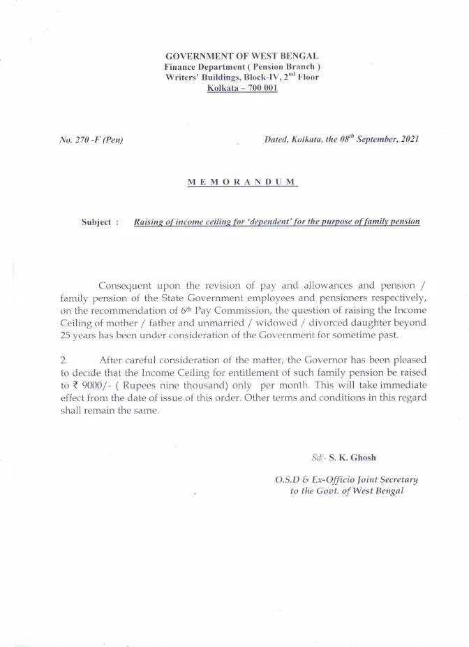 Raising of Income Ceiling for Entitlement of Family Pension – PDF