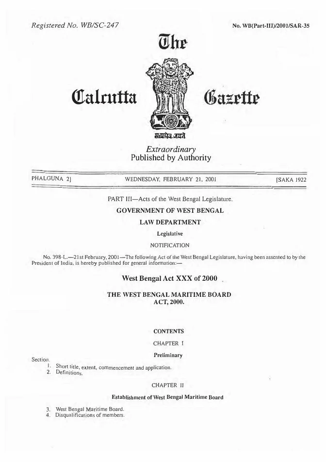 West Bengal Maritime Board Act, 2000 – PDF