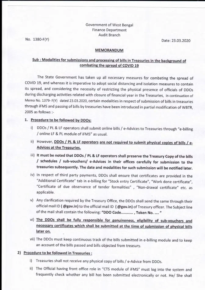 Physical Submission of Bills in Treasuries/ PAOs w.e.f 01.11.2021 – PDF