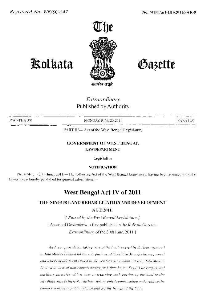 Singur Land Rehabilitation and Development Act, 2011 – PDF