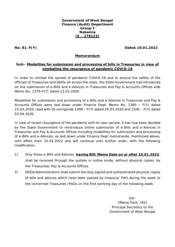 Submission of Bills in Treasuries during Resurgence of Pandemic COVID-19 – PDF