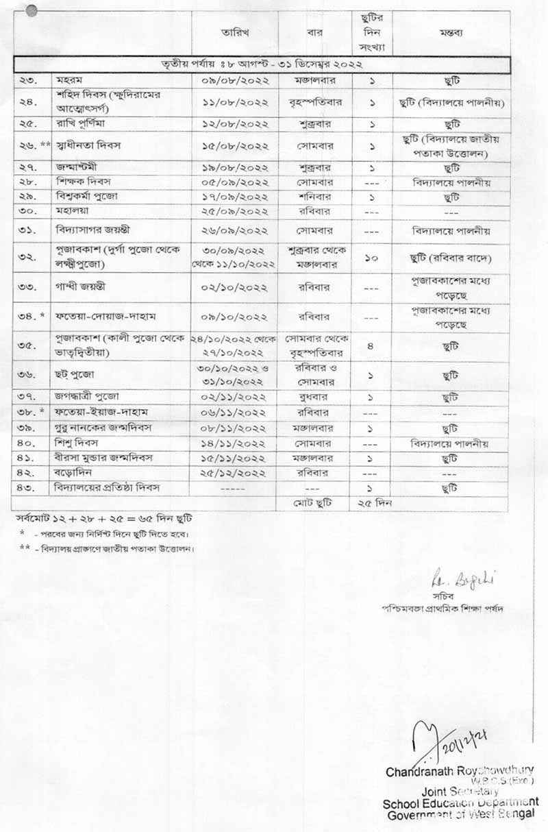 Holiday List Of Primary Schools Of West Bengal 2022 WBXPress