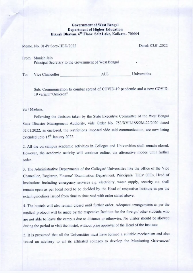 Re-Opening of Colleges and Universities w.e.f. 03.02.2022 – PDF