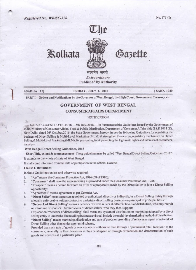 West Bengal Direct Selling Guidelines, 2018 – PDF