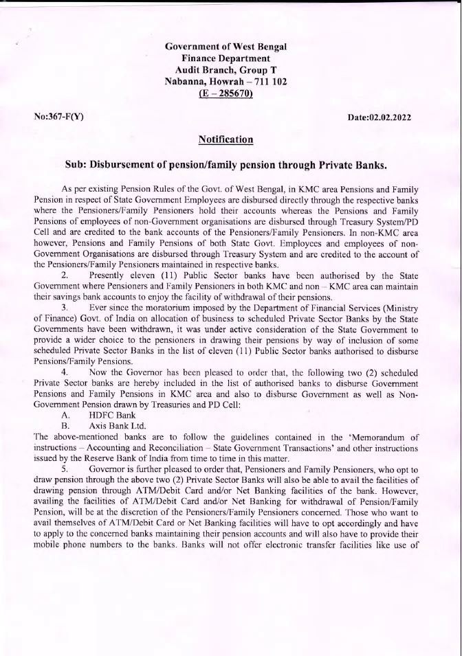Disbursement of Pension/ Family pension through Private Banks – PDF