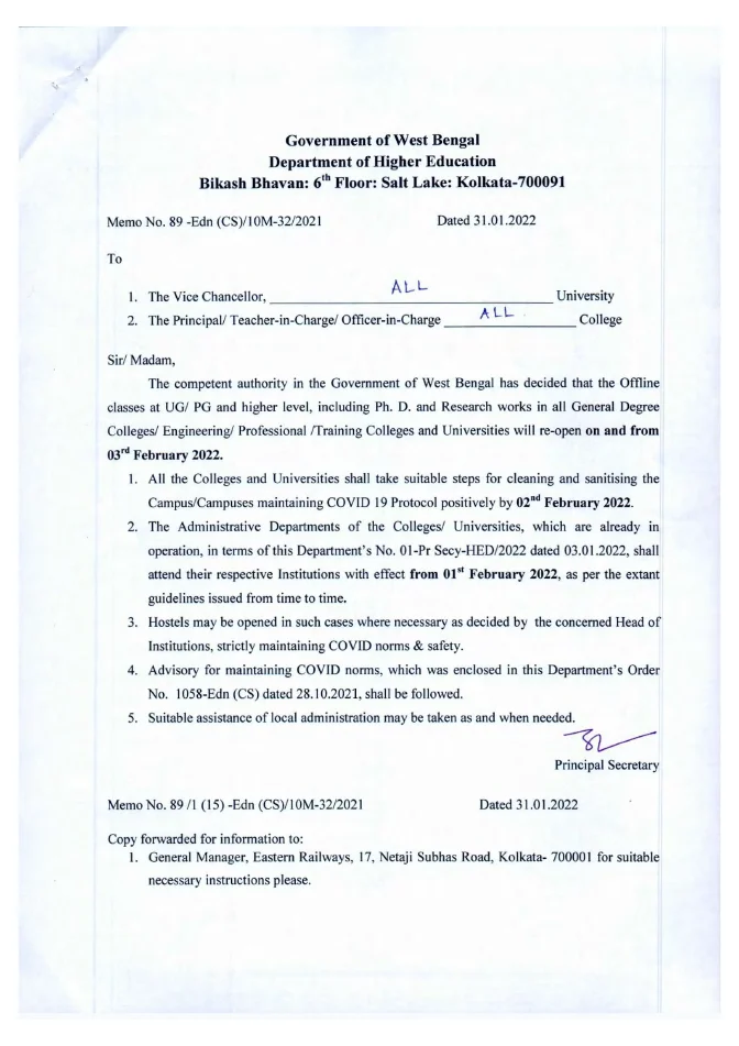Re-Opening of Colleges and Universities w.e.f. 03.02.2022 – PDF