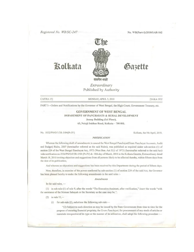 Panchayats and Rural Development, Government of West Bengal – PDF