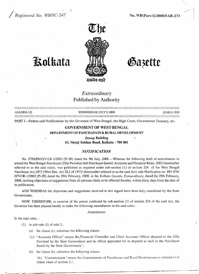 Panchayats and Rural Development, Government of West Bengal – PDF