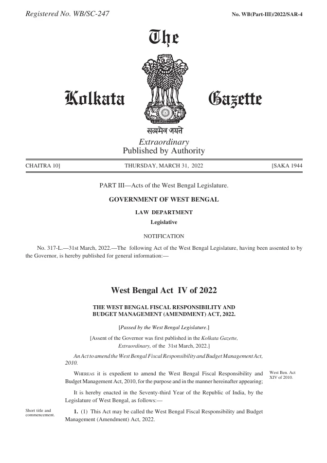 West Bengal Fiscal Responsibility and Budget Management (Amendment) Act, 2022 – PDF
