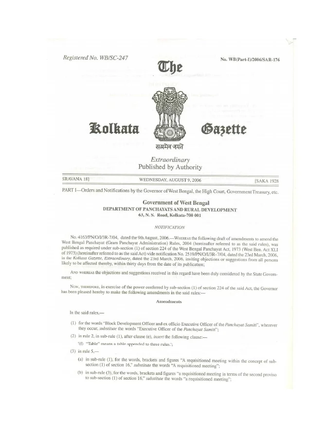 Panchayats and Rural Development, Government of West Bengal – PDF