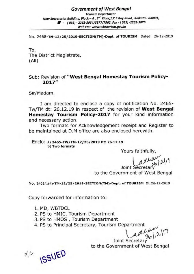 West Bengal Homestay Tourism Policy, 2017 – PDF