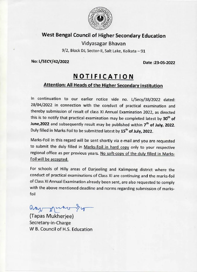 Class XI Annual Practical Examination Routine, 2022 – PDF