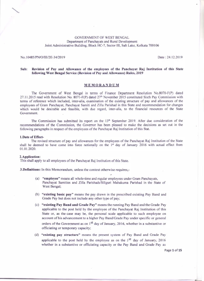 ROPA, 2019 for Employees of Panchayat Raj Institution – PDF