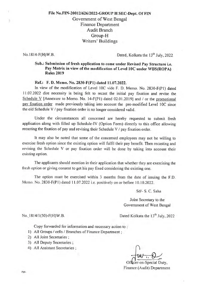 Pre-Revised Pay Level 10C under WBS (ROPA) Rules, 2019 – PDF