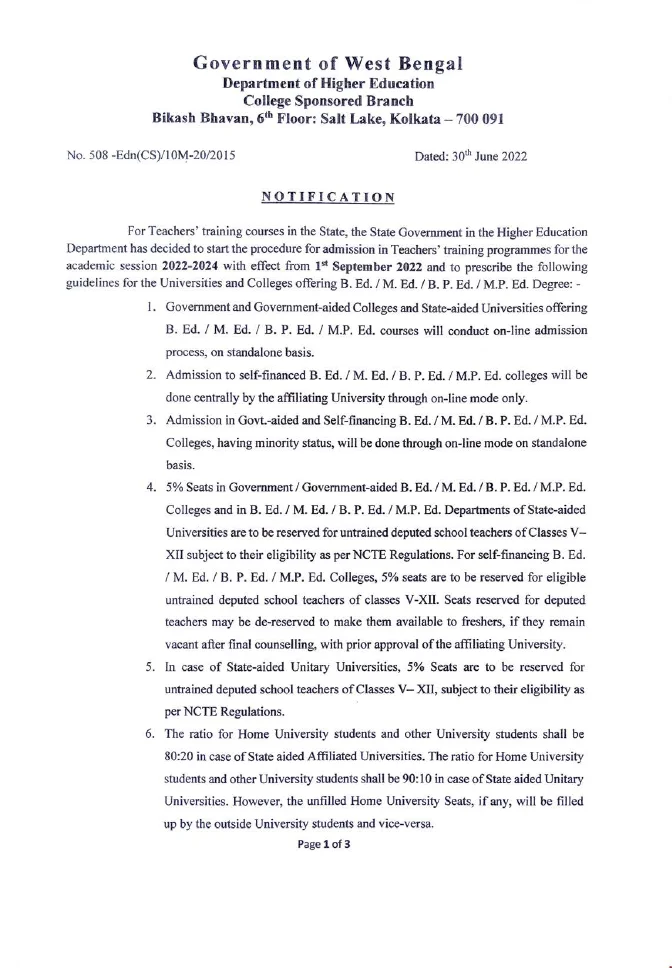 Admission in Teachers Training Programmes, 2022-2024 – PDF