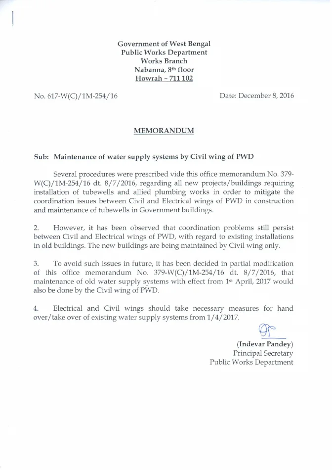 Maintenance of Water Supply Systems by Civil wing of PWD – PDF