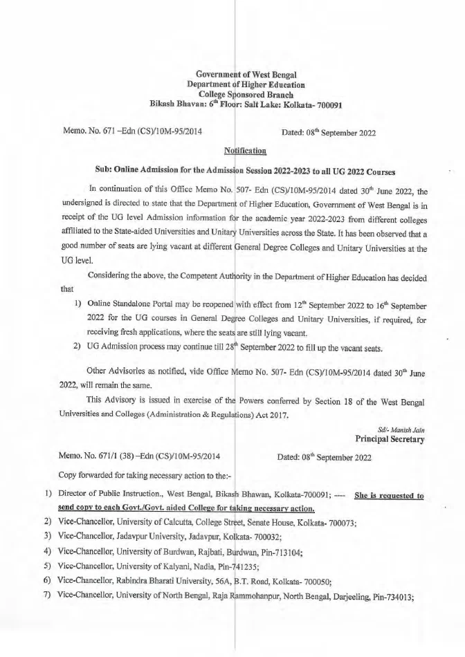 Online Admission into UG/ PG Courses for Session, 2022-23 – PDF