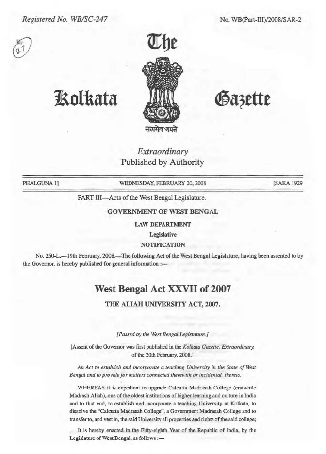 Aliah University Act, 2007 – PDF