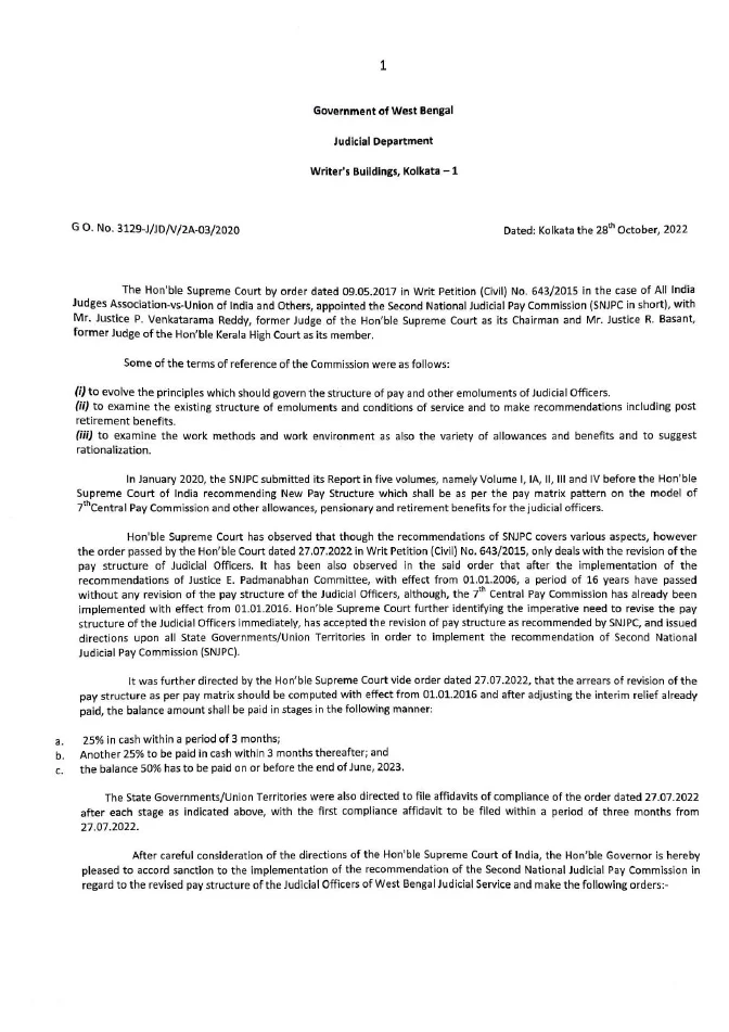 ROPA of the Officers of the Judicial Service of West Bengal – PDF