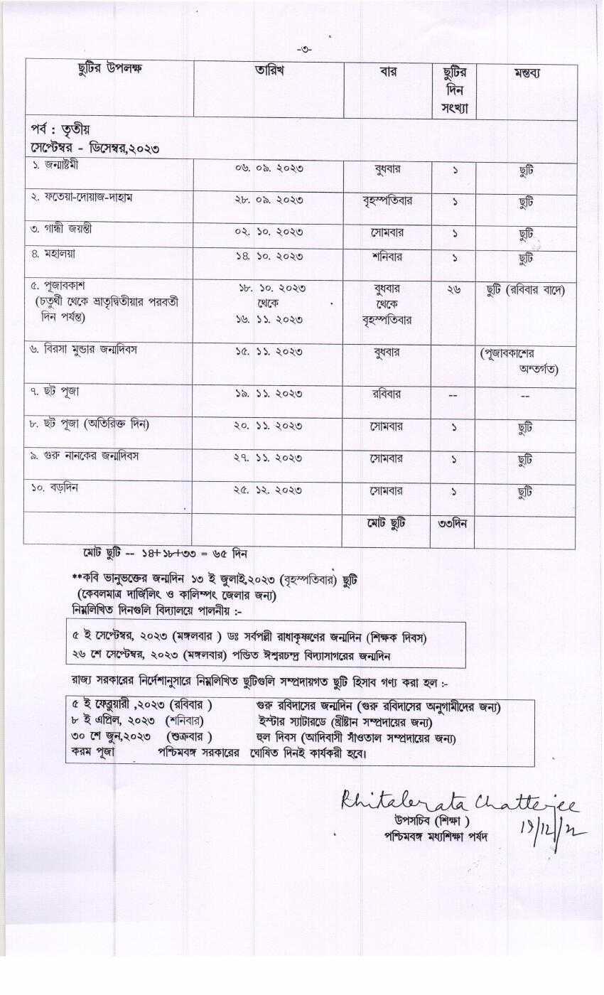 Model Holiday List By WBBSE For Academic Session 2023 WBXPress